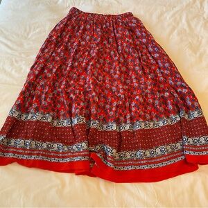 NWT LOFT Red and Blue Floral Bohemian Midi Skirt XS